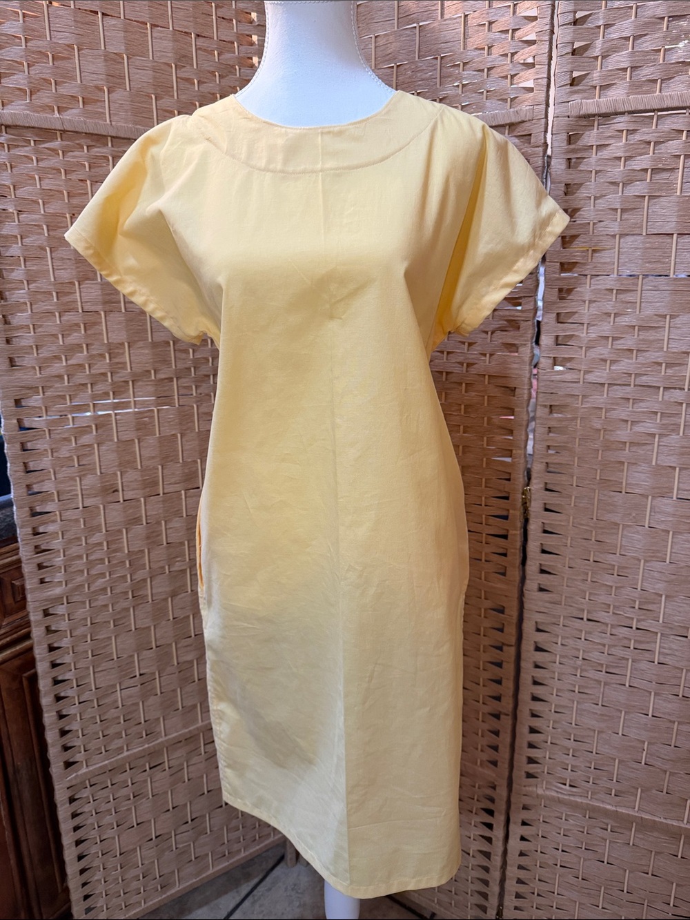 Hand Crafted Soft Yellow Midi Shift Dress